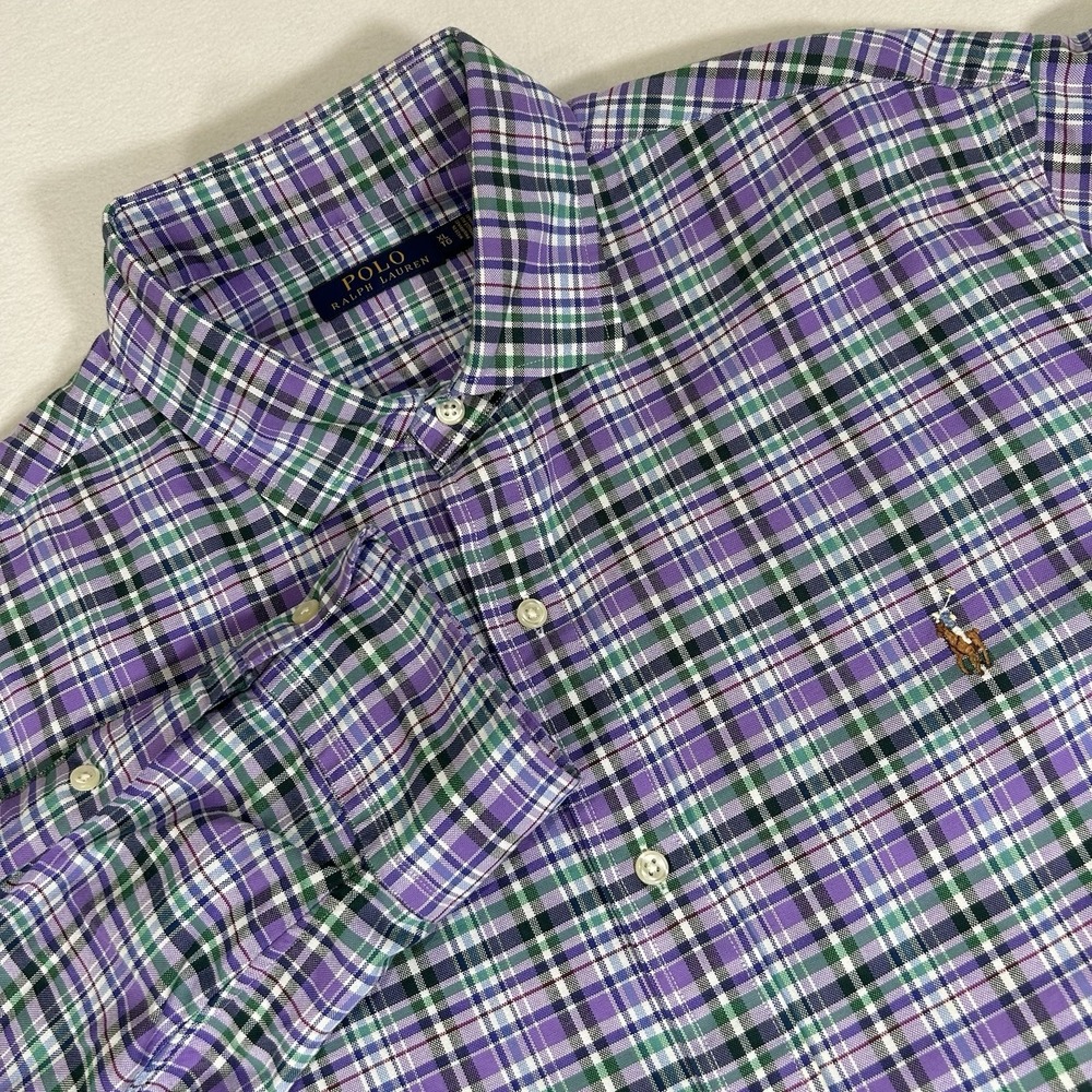 Polo Ralph Lauren Men's XL Purple Green Plaid Check Long‎ Sleeve Button Up Shirt